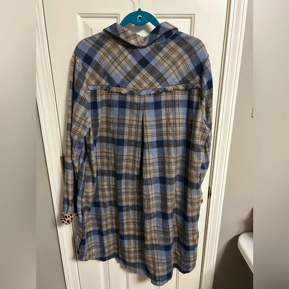 Umgee Plaid & Contrasting Leopard Print Button Dress Tunic Size Large NWT - Picture 3 of 3